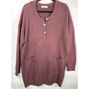 Natural Life Cozy Up Tunic Dress Wine/Burgandy Pockets Sweater‎ Boho Sz XL Comfy